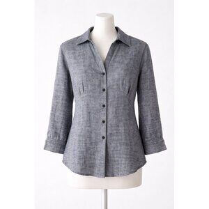 Carole Little 100% Linen Button Front Blouse Gray Womens Size Medium